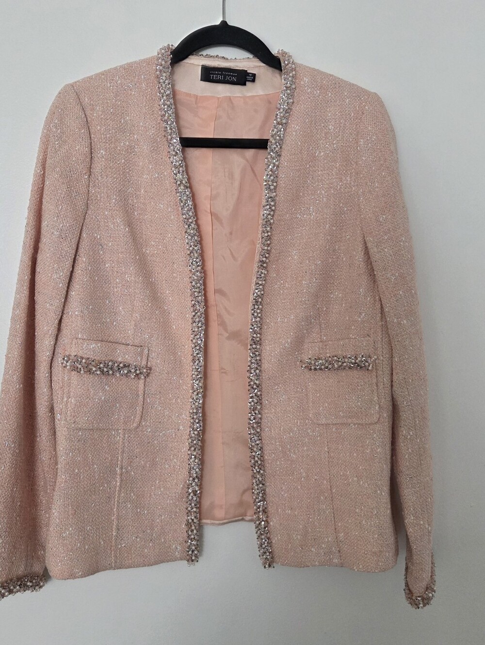 Rickie Freeman for Teri Jon  Sz 14 Jacket Blazer Textured Beaded Sequins Pearls